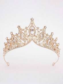 1pc European Style Handmade Crown, Suitable For Wedding Dress, Birthday Party, Banquet, Vow Ceremony, Alloy Rhinestone Crystal - Gold - View 5