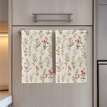 2pcs Vintage Floral Seamless Pattern Kitchen Towels, Rectangular Microfiber Kitchen Towels, Dish Cloths, Scouring Pads, Hand Towels, Cooking Baking Tea Towels, Kitchen Decor, Housewarming Gifts, Birthday Gifts, Bathroom Cleaning Cloths, Decorative Towels - White - View 6