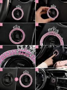 1pc Crystal Rhinestone Car Engine Start Stop Decorative Ring, Women's Shiny Car Accessory, Push Start Button, Key Ignition Starter And Knob Shiny Ring - A - View 9