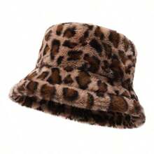 1pc Women's Leopard Print Plush Bucket Hat, Warm & Versatile For Autumn/Winter, Adjustable Crown, Suitable For Daily Wear - Multicolor - View 6