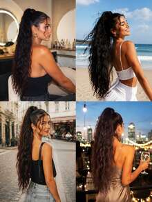 28 Inch Wrap Around High Ponytail Extension Long Wavy Curly Synthetic Hairpiece Natural Fluffy Ponytail Hairstyle For Women - Multicolor - View 6