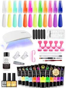 Polyurethane Extended Gel Nail Art Set, Long-Lasting Semi-Permanent, 12-Color Nude Skin Tone Pastel Rainbow Series, DIY French Manicure Design Nail Polish, Home Salon Beauty Gift Box - Multicolor - View 1