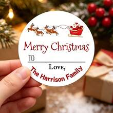 35-350pcs Custom Christmas Handwritten Gift Stickers, Personalized Round Holiday Labels, Festive Santa Sleigh Reindeer Style, Customized Text Christmas Gift Seals, Customizable Family Message Stickers, Gift Wrapping Decor, Holiday Party Favors - Multicolor - View 6