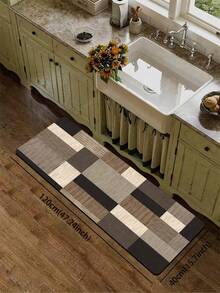 1pc Vintage Faux Wood Grain Square Geometric Patchwork Floor Mat, 3.5mm Thick Cuttable Cushioned Anti-Fatigue, Kitchen Anti-Slip Mat, Kitchen Rug, Bathroom Toilet Mat, Hallway Carpet, Entryway Living Room, Outdoor Doormat - Multicolor - View 15