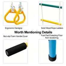 5-In-1 Wall Mounted Indoor Climbing Frame, Multi-Function Home Gym Wall With Rope Net, Swing Rings & Rope Ladder - Multicolor - View 5