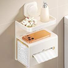 1pc Small Kitchen Suction Cup Wall Mounted Storage Rack, Multi-Layer With Adhesive Backing, Suitable For Paper Towels, Kitchen Utensils, Space-Saving Kitchen Organizer, Ideal For Renters And Small Spaces - Multicolor - View 6