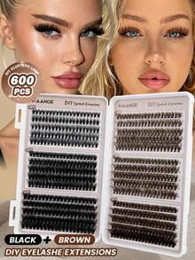 MAANGE 600 Clusters Eyelash Book, Brown + Black Mixed Style, Meets Daily Needs, DIY Eyelash Extension Starter Kit, Fish Tail Style Eyelashes, Natural And Slender, Lightweight And Soft, Suitable For Makeup Beginners, Beauty Bloggers, Daily Use, Dating, Music Festivals, Enlarging Eyes, Brown Eyelashes, False Eyelash Clusters, False Eyelashes, Eyelashes - D - View 2