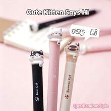 2/4pcs Cute Cat Pop-Up Head Retractable Neutral Ink Pens, 0.5mm Black Smooth Water-Based Ink Pens For Students - Cat - View 8