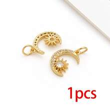 1pc 18K Golden Plated Celestial Charms Paved Crystal Sun Moon Star Rainbow Mini Pendants For DIY Bracelet Necklace Earring Jewelry Making Findings - Gold - View 17
