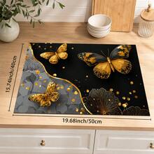 1pc Gold Butterfly Pattern Diatomaceous Earth Absorbent Dish Drying Mat, Pastoral Style, Suitable For Kitchen Countertop, Home Dining Table Decor, Coffee Machine Mat, Breakfast Mat, Table Mat And Holiday Party Decoration - Multicolor - View 12