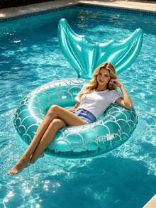1pc Inflatable Mermaid Tail Swim Ring, Suitable For Swimming Pool, Beach, Theme Party, Inflatable Float Device, Auxiliary Tool, Pool Floating Raft, Water Resting Seat, Air Pump Sold Separately - Multicolor - View 2