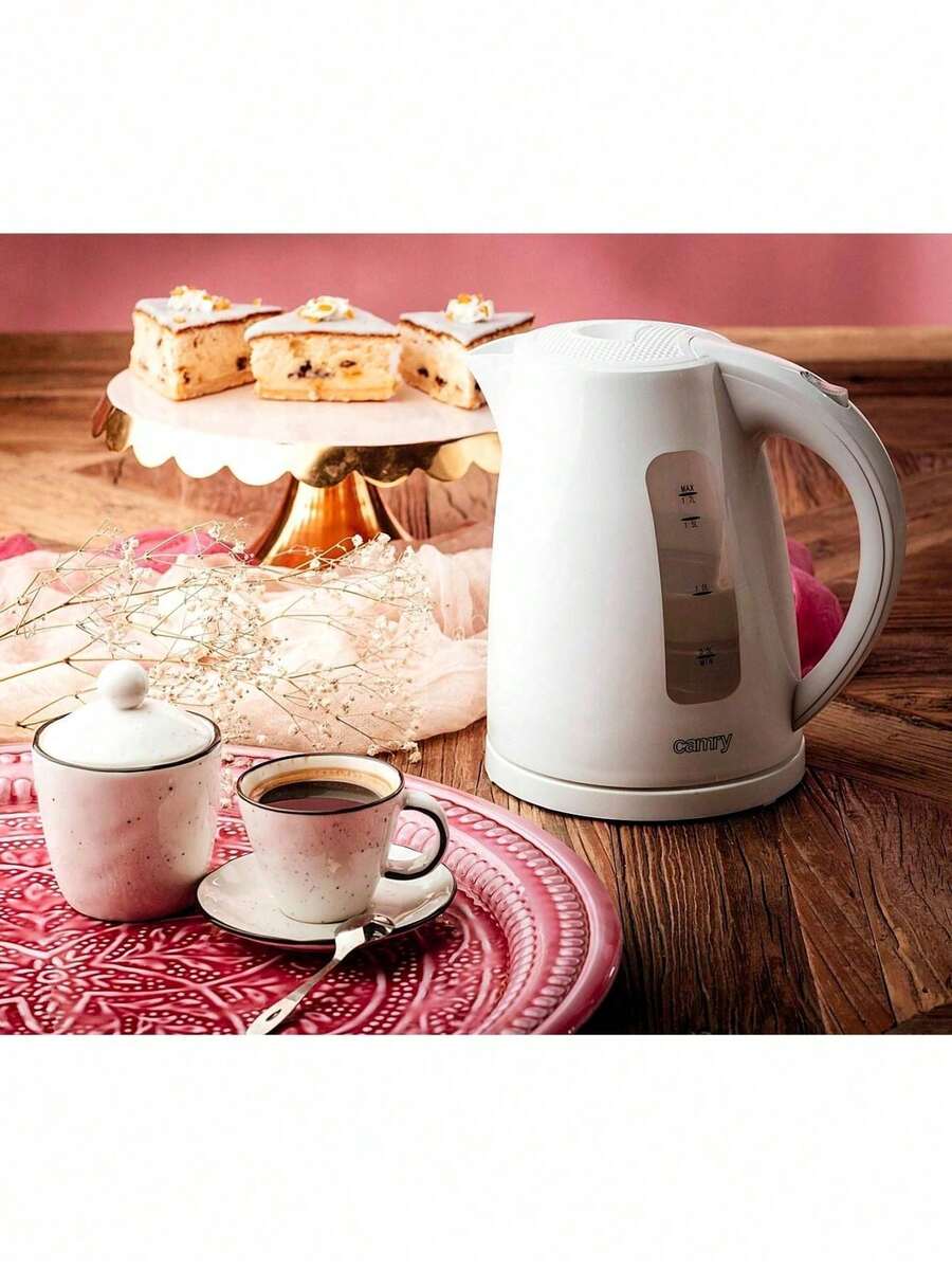 CAMRY Plastic Electric Kettle, Cordless Water Kettle, 1.7L Kettle - Boil-Dry Protection, Auto Shut-Off, Water Level Indicator, White - EU E Type Plug(220-240V) - View 1