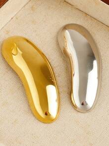Irregular Curved Bean‑Shaped Brooch Pins,Gold & Silver Tone Smooth Metal Lapel Pin Minimalist Suit Collar Decor Brooches For Women - Geometric - View 3