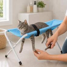 Dog Grooming Hammock Stand, Foldable Dog Bath Holder Sling Shower Chair Heavy-Duty Pet Bath Stool For Small & Medium Dogs, Home Salon Grooming, Washable Mesh, Joint Support & Restrain - Blue - View 8