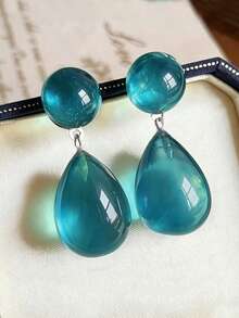 1 Pair Exquisite High-End Synthetic Resin Water Drop Earrings Suitable For Women's Casual Gatherings - Teal Blue - View 6