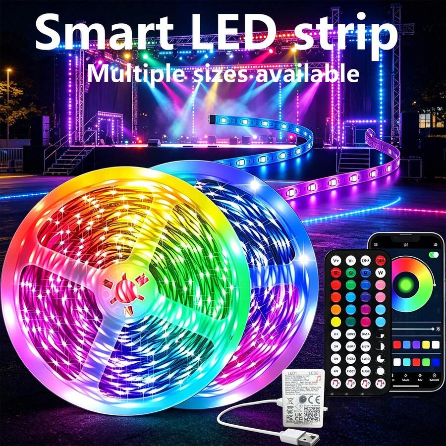 98.4ft 2 Rolls RGB Color Changing LED Strip Lights, APP & Remote Control, Music Sync, Dimmable, Cuttable, USB Interface LED Light Strip, Suitable For Bedroom, Gaming Room, TV And Home Decor, Halloween Decoration