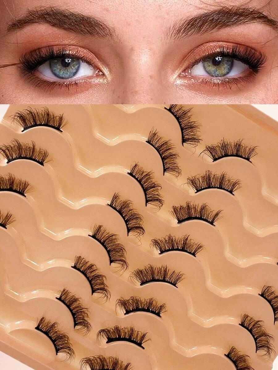 ENCHUW 16 Pairs Half Eye False Eyelashes,Natural Fluffy Lashes,Cat Eye Lashes End Eye Elongated Lashes For Daily Wear - Black - View 1