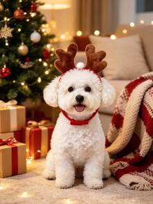 Christmas Reindeer Antlers Pet Headband With Adjustable Hook And Loop Strap; Decorative Accessory For Dogs And Cats. Suitable For Christmas Dress-Up, Holiday Parties, Holiday Pet Photography And Christmas Gifts For Pets. - Multicolor - View 1