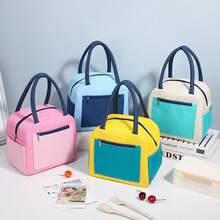 1pc Color Block Insulated Thermal Storage Bag, Waterproof Oxford Tote With Front Zipper Pocket, Portable Leakproof Organizer For Work School Picnic - Multicolor - View 4