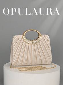 OpulAura Women's Fashion Sparkling Crystal Rhinestone Evening Clutch Bag, Glittering Luxury Rhinestone Studded Formal Dress Purse,Bride, Wedding Items - Apricot - View 1