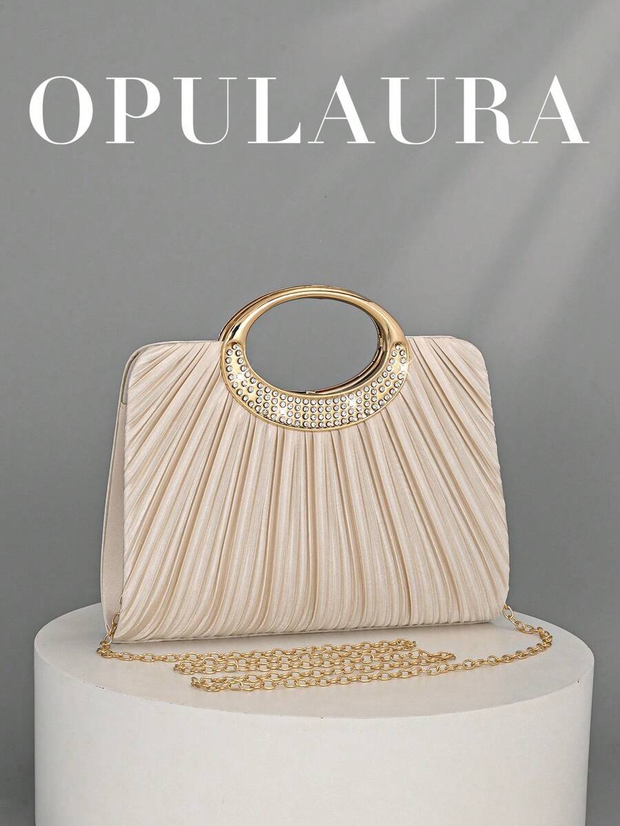 OpulAura Women's Fashion Sparkling Crystal Rhinestone Evening Clutch Bag, Glittering Luxury Rhinestone Studded Formal Dress Purse,Bride, Wedding Items - Apricot - View 1