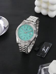 RICECGO A Men's Business Watch With A Round Dial And A Quartz Movement, Perfect For Everyday Wear And An Ideal Gift For Birthdays Or Special Occasions. - Silver - View 1