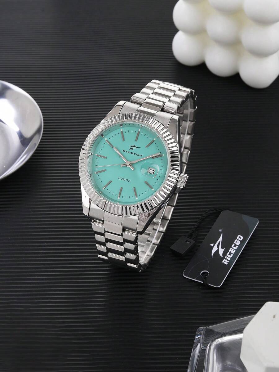 RICECGO A Men's Business Watch With A Round Dial And A Quartz Movement, Perfect For Everyday Wear And An Ideal Gift For Birthdays Or Special Occasions. - Silver - View 1
