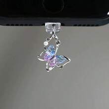 Butterfly Phone Dust Plug, Artificial Diamond & Pearl Phone Accessory Decorative Pendant - Colorful 4-piece Set - View 4