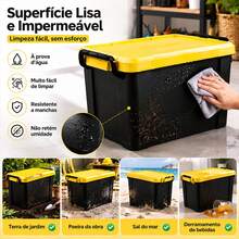 Caja de Almacenamiento Resistente 21L Tapa Amarilla Base Negra, Con Hebillas de Cierre, Disponible en 1 o 2 Unidades, Medidas 45*31*23.5 cm - 21 litros - Ver 3