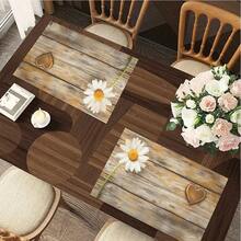 1/4/6pcs Autumn Series Daisy Heart Wood Grain Pattern Printed Placemats, Heat-Resistant Table Mat For Home Kitchen/Dining Table Protection, Kitchen Table Party Scene Decoration - Multicolor - View 7