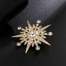 1pc Elegant Alloy Inlaid Sparkling Rhinestone Star & Sun Decorative Brooch, Suitable For Men & Women Daily Wear And Party - Star - View 3