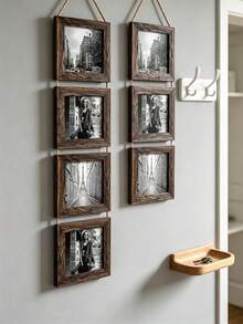 1 Buah Bingkai Kolase Foto Gantung Kayu Rustic, Bingkai Foto Persegi dengan Tali Vertikal, Bingkai Foto Multi Foto untuk Dinding Ukuran 6*6 Inci, Dekorasi Seni Dinding untuk Rumah, Kamar Tidur, dan Lorong - Bingkai foto persegi - View 8