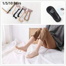 5/10 Pairs Women's Non-Slip Invisible Low-Cut No-Show Nylon Socks With Grip Bottom, Suitable For Shoes, Loafers, High Heels And Pumps - Multicolor - View 9