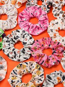 Halloween Elastic Fabric Printed Large Scrunchie Hair Accessory - Multicolor - View 3