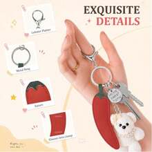 Star Chili Fashion Glasses Holder Bag Accessory | PU Leather Glasses Clip With Solid Metal Keychain, Secure Storage For Glasses Temple - Red - View 5
