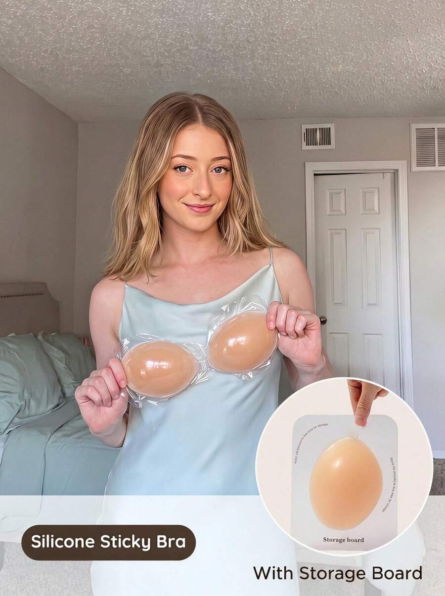 Lignisse Silicone Sticky Bra With Storage Board Invisible Push Up Padded Strapless Backless Self-Adhesive Lift Reusable Breast Pasties Women Intimates - Multicolor - View 1
