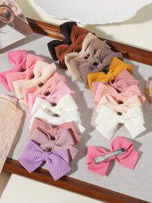20pcs Morandi Color Waffle Fabric Bow Hair Clips, Simple Fabric Hair Clips For Kids, Sweet Daily Hair Accessories For Baby - Mixed color - View 3