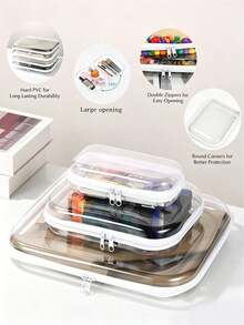 Clear Hard‑Shell Portable Travel Organizer Set , Zipper Hard Plastic Cosmetic Toiletry Storage Case , Waterproof Dustproof Shockproof Reusable Multi‑Purpose Container For Business Trip And Daily Use - Multicolor - View 6