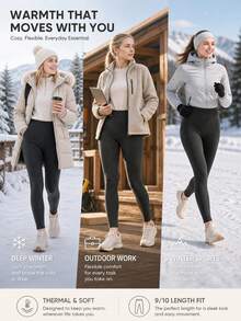 1pc Black 170G Non-Fleece/330G Thick Fleece Lined High Waist Warm Pants, Suitable For Cold Winter Daily Casual Wear - Multicolor - View 2
