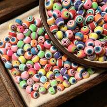 50pcs Random Mixed Evil Eye Soft Clay Round Beads, Colorful Perforated Loose Beads For DIY Bracelet, Necklace, Keychain, Handmade Beaded Jewelry Accessories - Multicolor - View 1