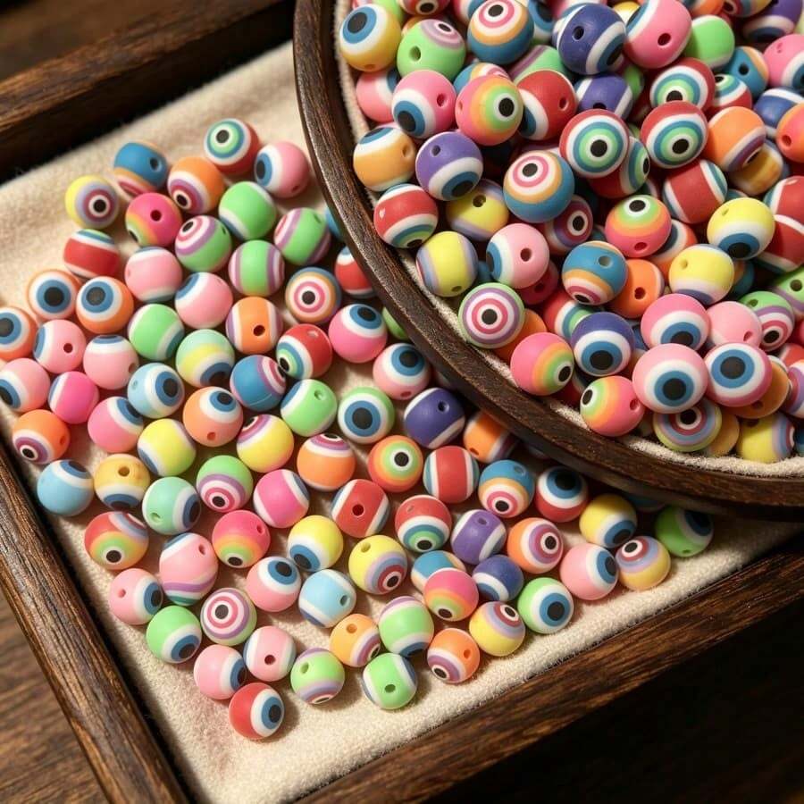50pcs Random Mixed Evil Eye Soft Clay Round Beads, Colorful Perforated Loose Beads For DIY Bracelet, Necklace, Keychain, Handmade Beaded Jewelry Accessories - Multicolor - View 1