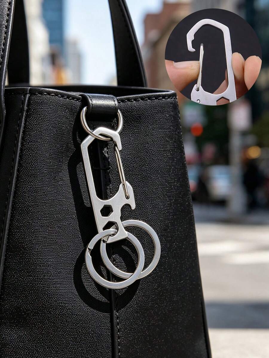 Double‑Ring Metal Carabiner Keychain,Portable Bag Accessory,Key Holder For Daily Outdoor Camping Hiking,Practical Gift For Holiday&Back‑To‑School - Multicolor - View 1