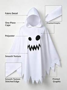 Adult And Children's Halloween Ghost Cape, Scary Face Cloak, Parent-Child Role Play Party Ghost Hooded Shawl - Multicolor - View 4