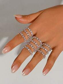 10 Piece Iron Ring Set, Set With Rhinestone And Stackable Plain Ring, Elegant Finger Accessory For Women's Daily Parties - Pink - View 2