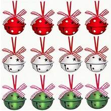 12pcs Random Assortment Set, Includes Christmas Bells, Hollow Star Print Pendants With Red Ribbons And Bows, Suitable For Holiday Party Decor, DIY Home Decor, Outdoor Decor And Christmas Tree Ornaments - Multicolor - View 6