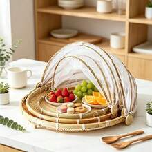 1/3 buah Keranjang Bambu Anti Serangga, Bulat/Persegi, Untuk Pengeringan, Pertanian, Penyaringan, Penyimpanan, Roti, Buah-buahan, Dengan Jaring - MultiWarna - View 8