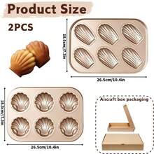 2 Packs Carbon Steel Non-Stick Madeleine Shell Cake Mold Oven Scallop Baking Pan Pudding Cookie Bakeware Tool - Gold - View 7