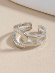 1pc Double Layer Intertwined Plain Band Interlocking Cross Knot Ring, Fashionable Unique Design Open Ring For Women - Silver - View 2