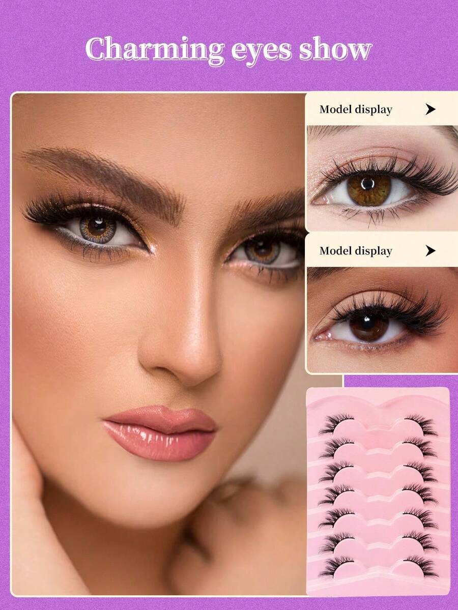 7 Pairs Fox Eye Winged False Eyelashes, Alluring Upturned Cat Eye Makeup, Versatile For Various Looks - View 1