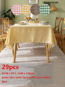 Modern Spring/Summer Minimalist Plaid Tassel Tablecloth, Suitable For Picnic, Party, Restaurant, Kitchen, Cafe, Dining Table, Daily Decoration - Multicolor - View 27